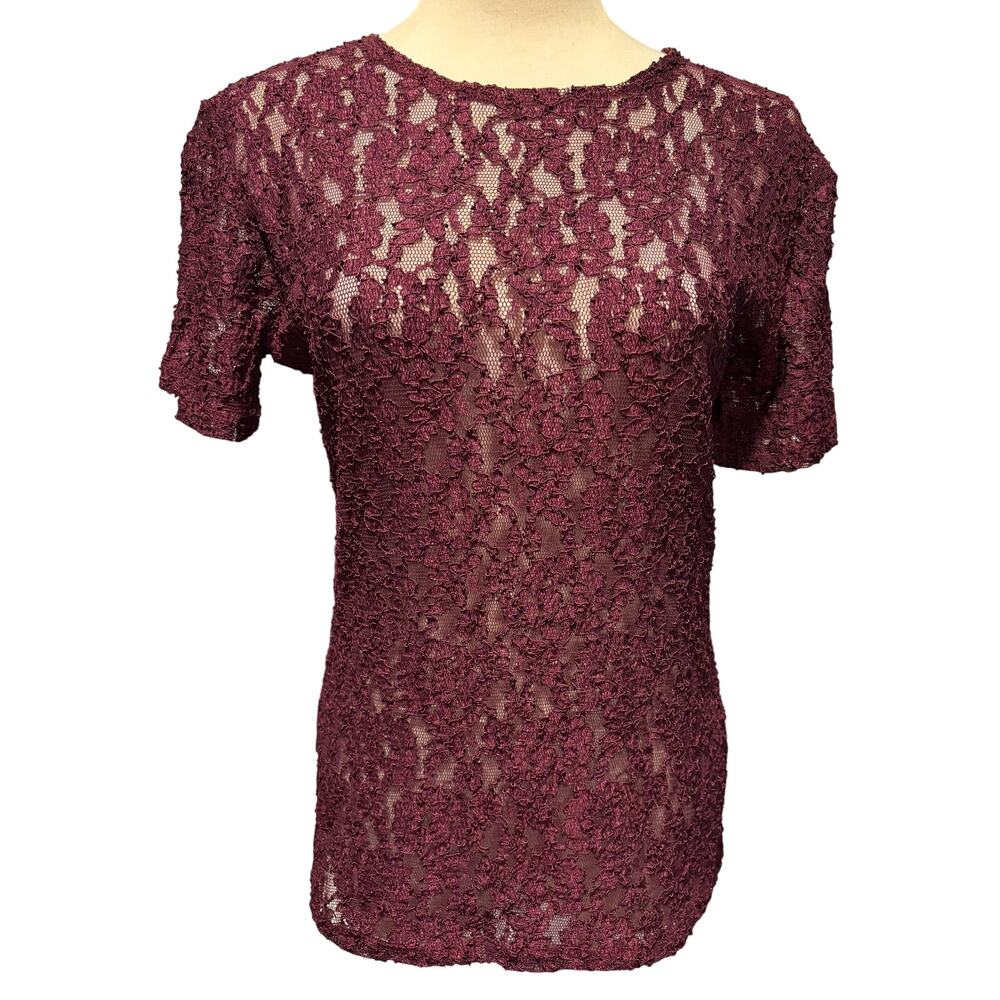 Victoria's Secret Vintage Plum Purple Stretch Lace Top Short Sleeve